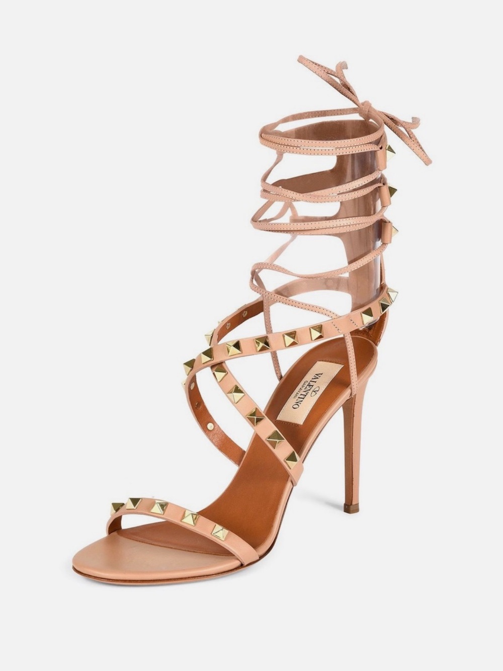 Valentino Garavani Nude Pink Rockstud Wrap-Around Stiletto Sandal